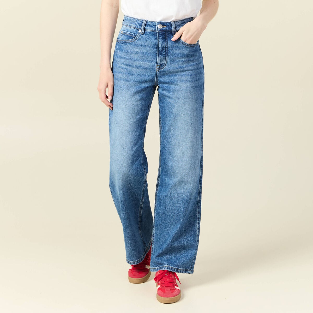 Jeans large taille haute denim stone femme