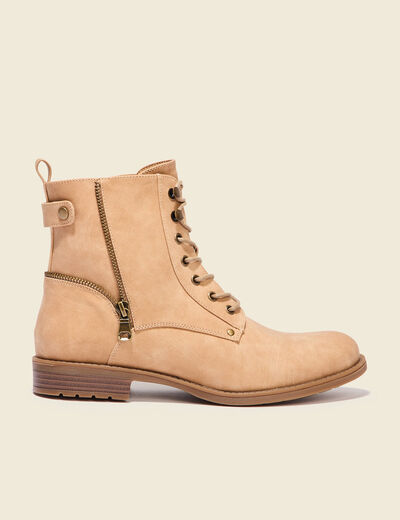 Bottines avec détails zippés beige femme