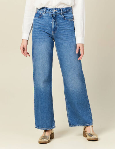 Jeans baggy ceinturé denim stone femme