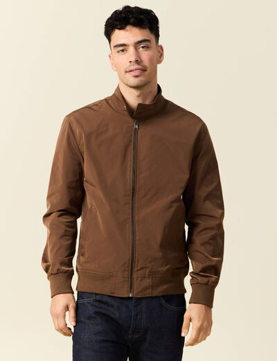 Blouson zippé col montant marron homme