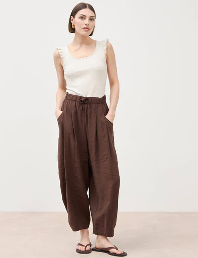 D&eacute;bardeur ajust&eacute; d&eacute;collet&eacute; sans manches beige femme