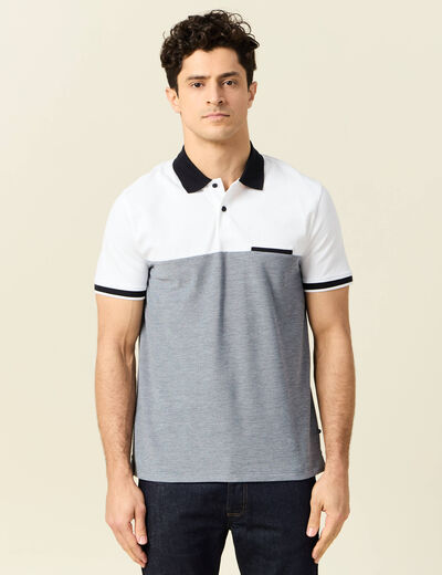 Polo cintr&eacute; manches courtes bleu marine homme