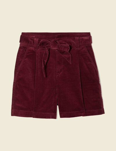 Short paperbag velours prune femme