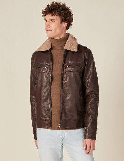Blouson droit col aviateur marron homme