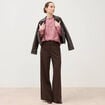 Pantalon large taille haute fluide marron fonc&eacute; femme