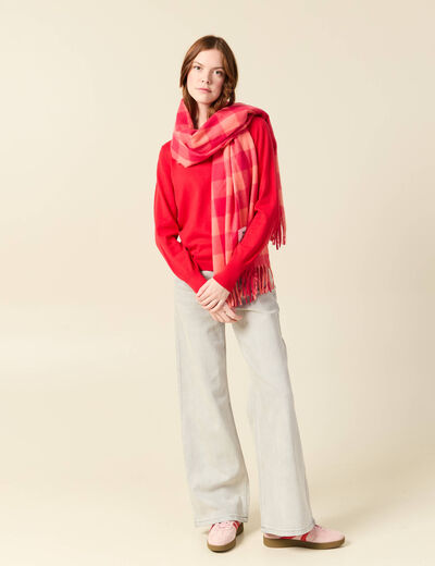 Pull manches longues rouge fonc&eacute; femme