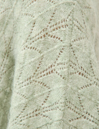 Gilet ajour&eacute; col V manches longues vert pastel femme