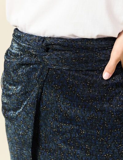 Jupe droite détail effet noué noir femme
