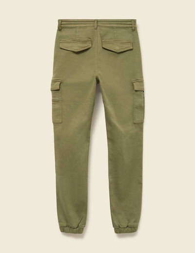Pantalon cargo battle 7/8&egrave;me en maille vert kaki femme