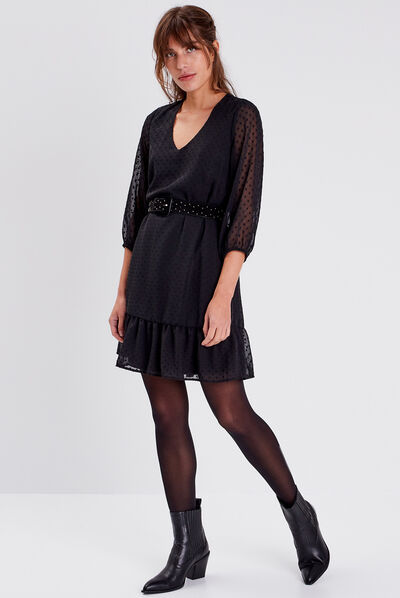 Robe trapèze manches 3/4 noir femme
