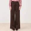 Pantalon large taille haute fluide marron fonc&eacute; femme