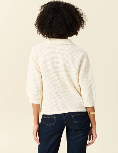 Polo manches 3/4 brillant ecru femme