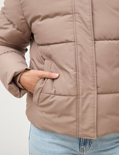 Doudoune &agrave; capuche taupe femme