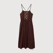 Robe bretelle col carr&eacute; en coton marron fonc&eacute; femme
