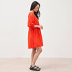 Robe droite courte col v manches 3/4 orange fonc&eacute; femme