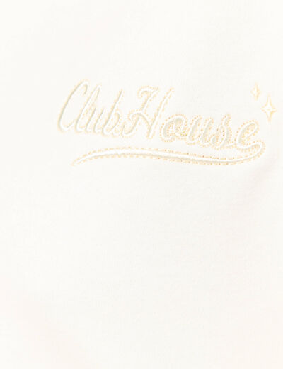 Sweat oversize manches longues brod&eacute; rose poudr&eacute;e femme