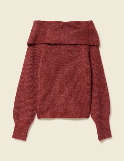 Pull manches longues col bardot vieux rose femme