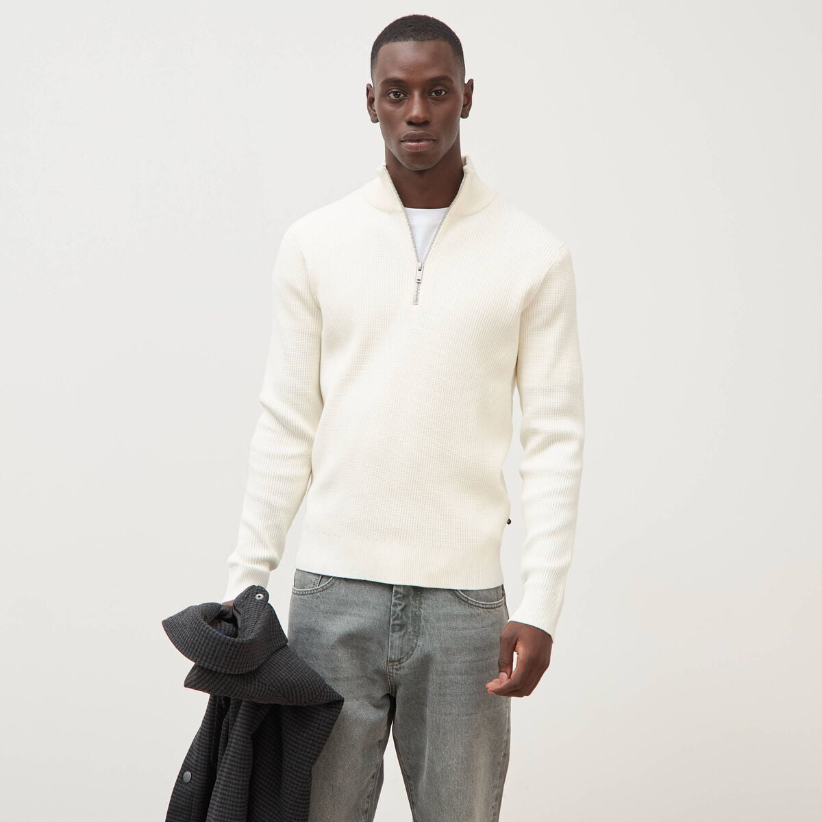 Pull col camionneur ecru homme