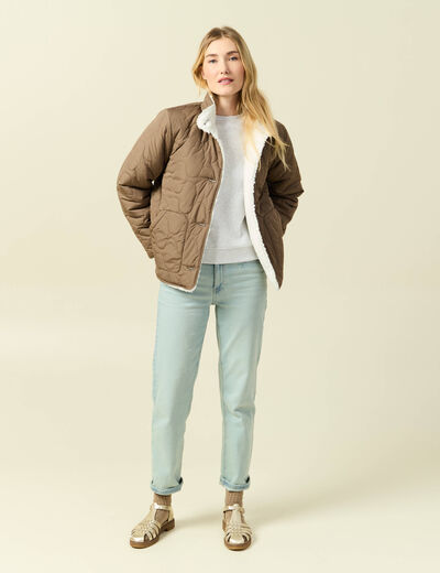 Parka courte droite effet polaire marron clair femme