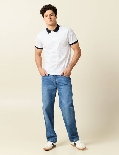 Polo cintr&eacute; en coton manches courtes blanc homme
