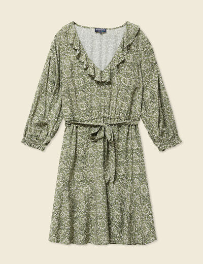 Robe évasée ceinturée vert kaki femme