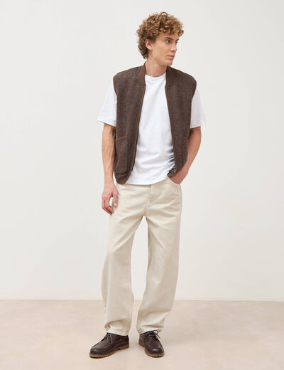 Jeans large longueur 32 en coton denim beige homme