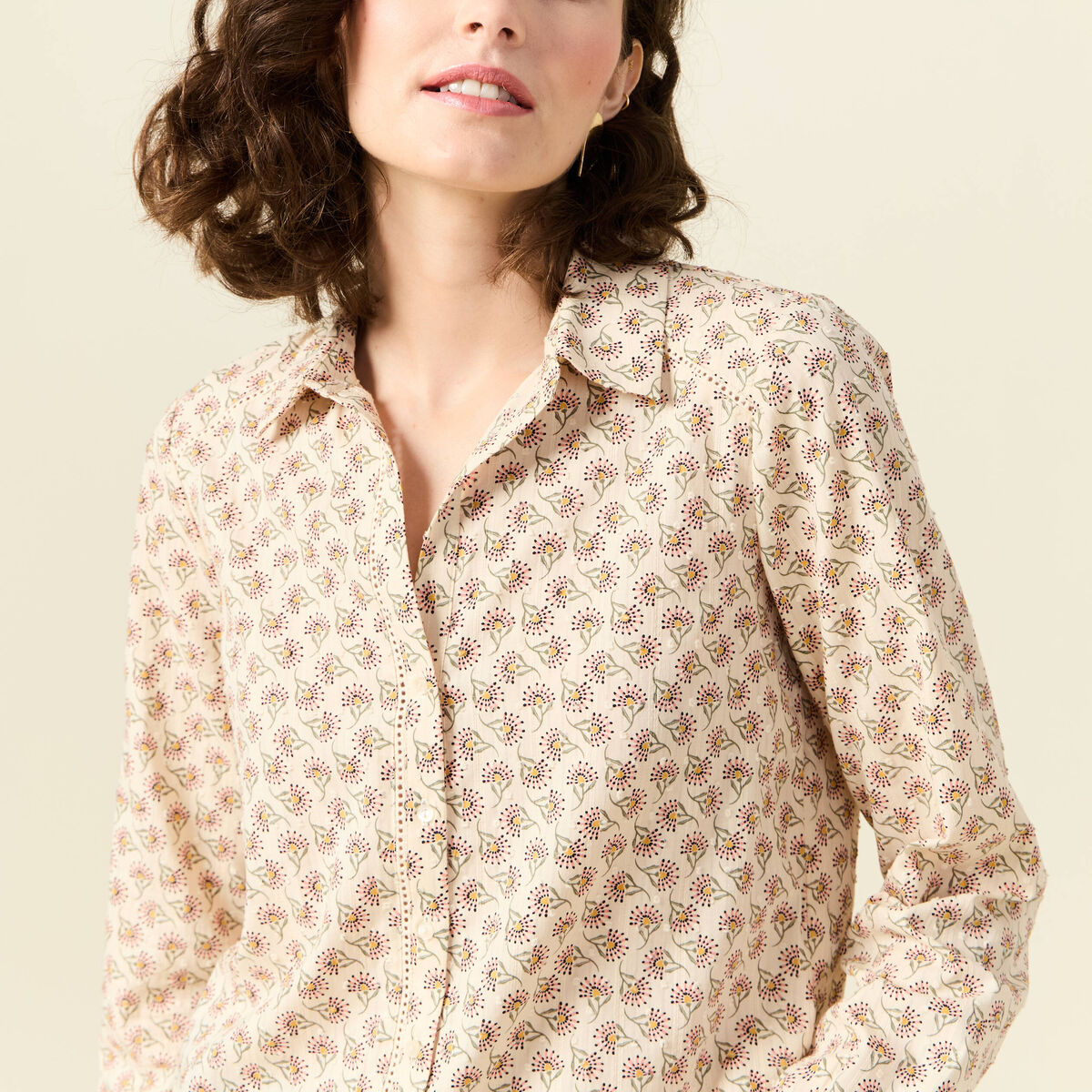 Chemise manches longues creme femme