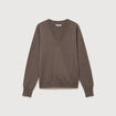 Pull droit col v manches longues taupe femme