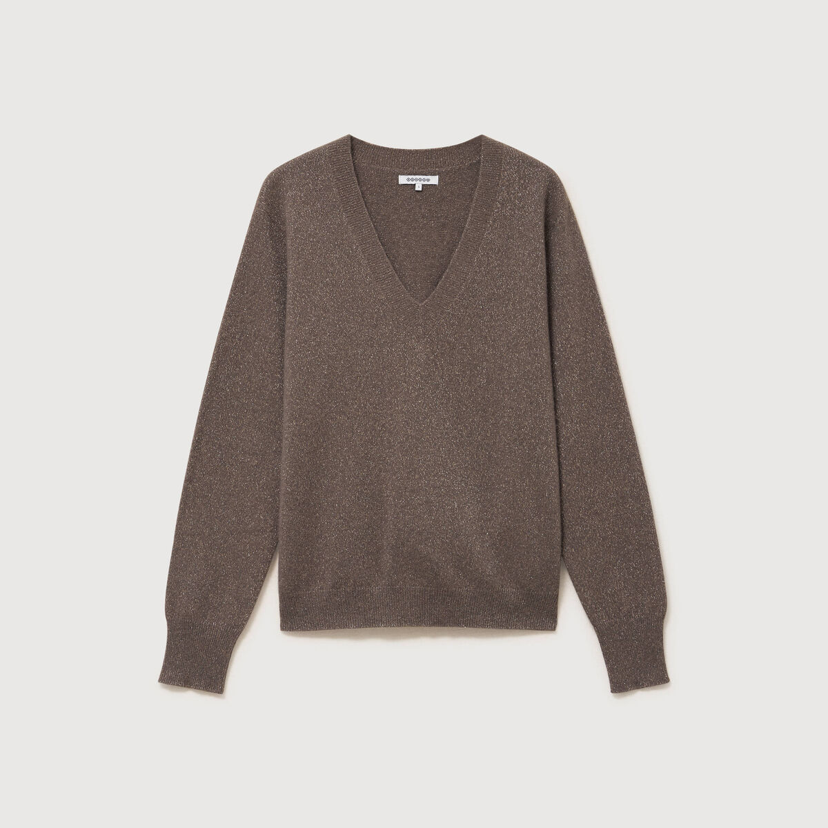 Pull droit col v manches longues taupe femme