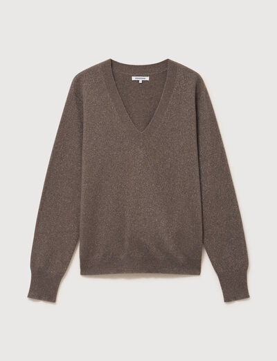 Pull droit col v manches longues taupe femme