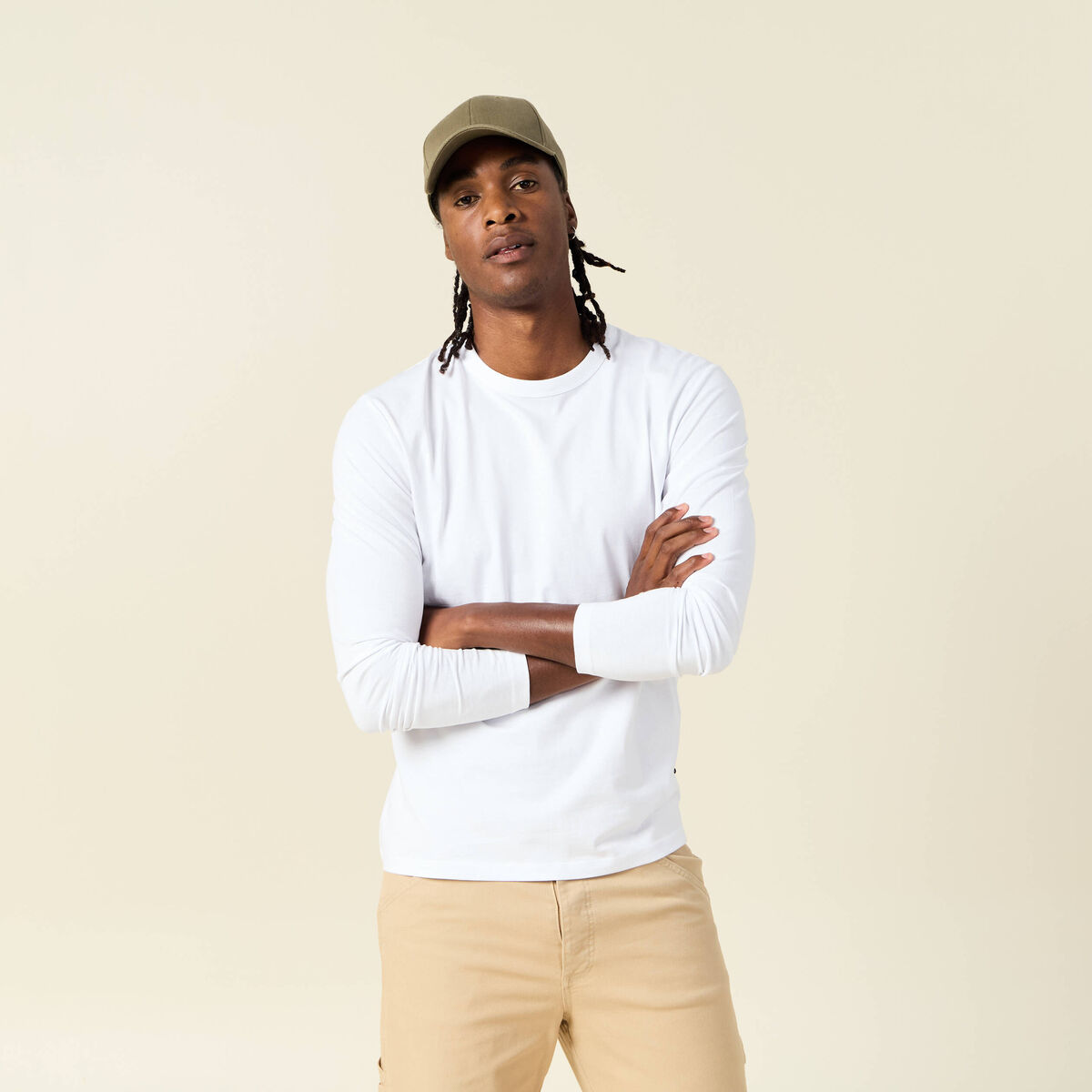 T-shirt en coton manches longues blanc homme