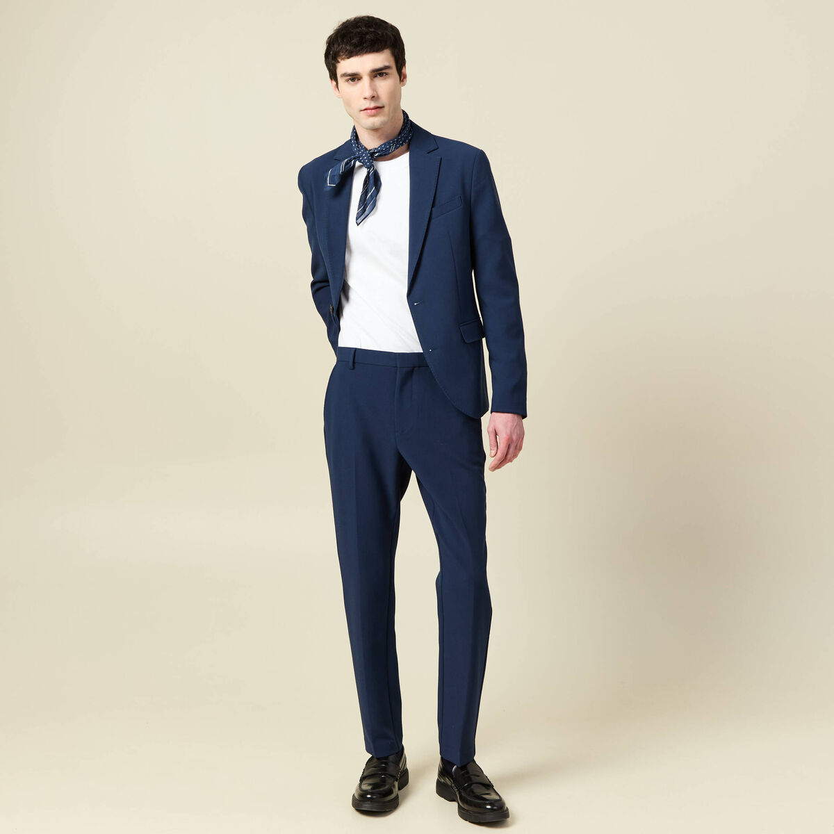 Blazer manches longues col tailleur bleu marine homme