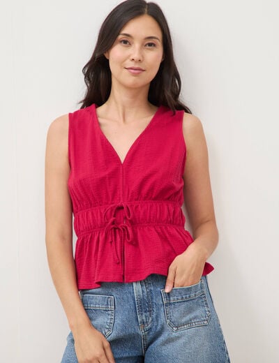 D&eacute;bardeur col v n&oelig;uds en coton rouge clair femme