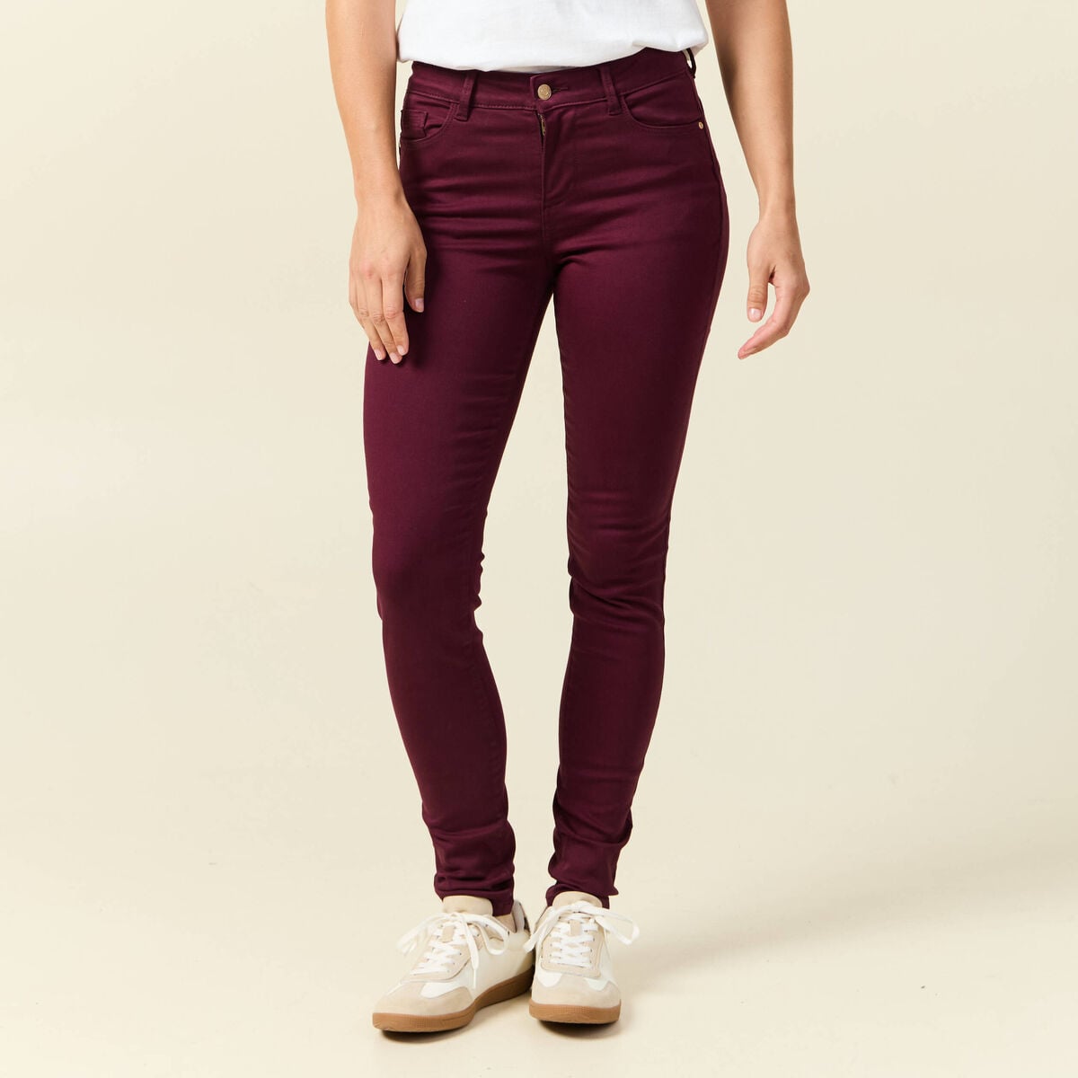 Pantalon skinny push-up taille standard prune femme