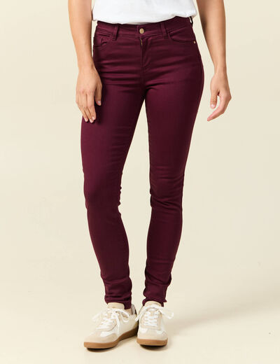 Pantalon skinny push-up taille standard prune femme
