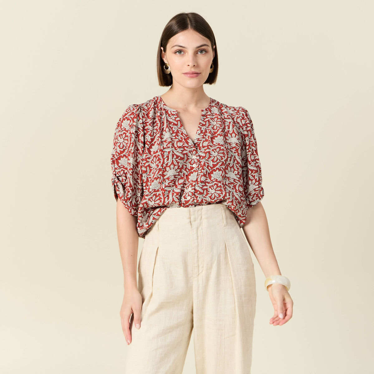 Blouse manches courtes bleu gris femme