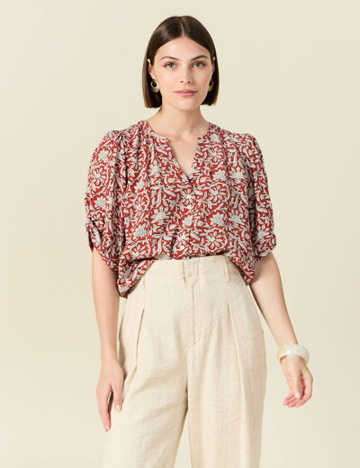 Blouse manches courtes bleu gris femme