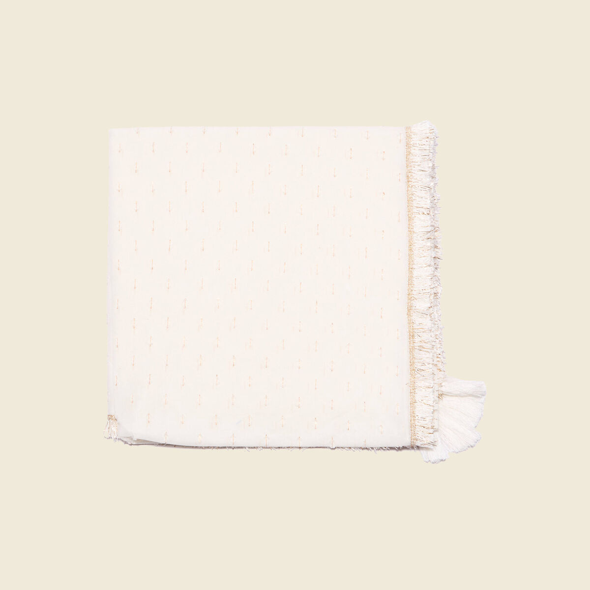 Foulard franges et pampilles ecru femme