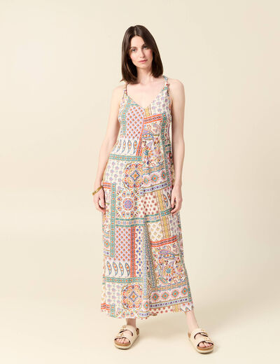 Robe longue évasée fluide blanc femme