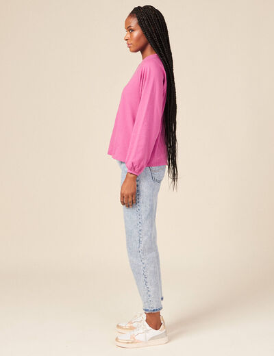 T-shirt manches longues rose framboise femme