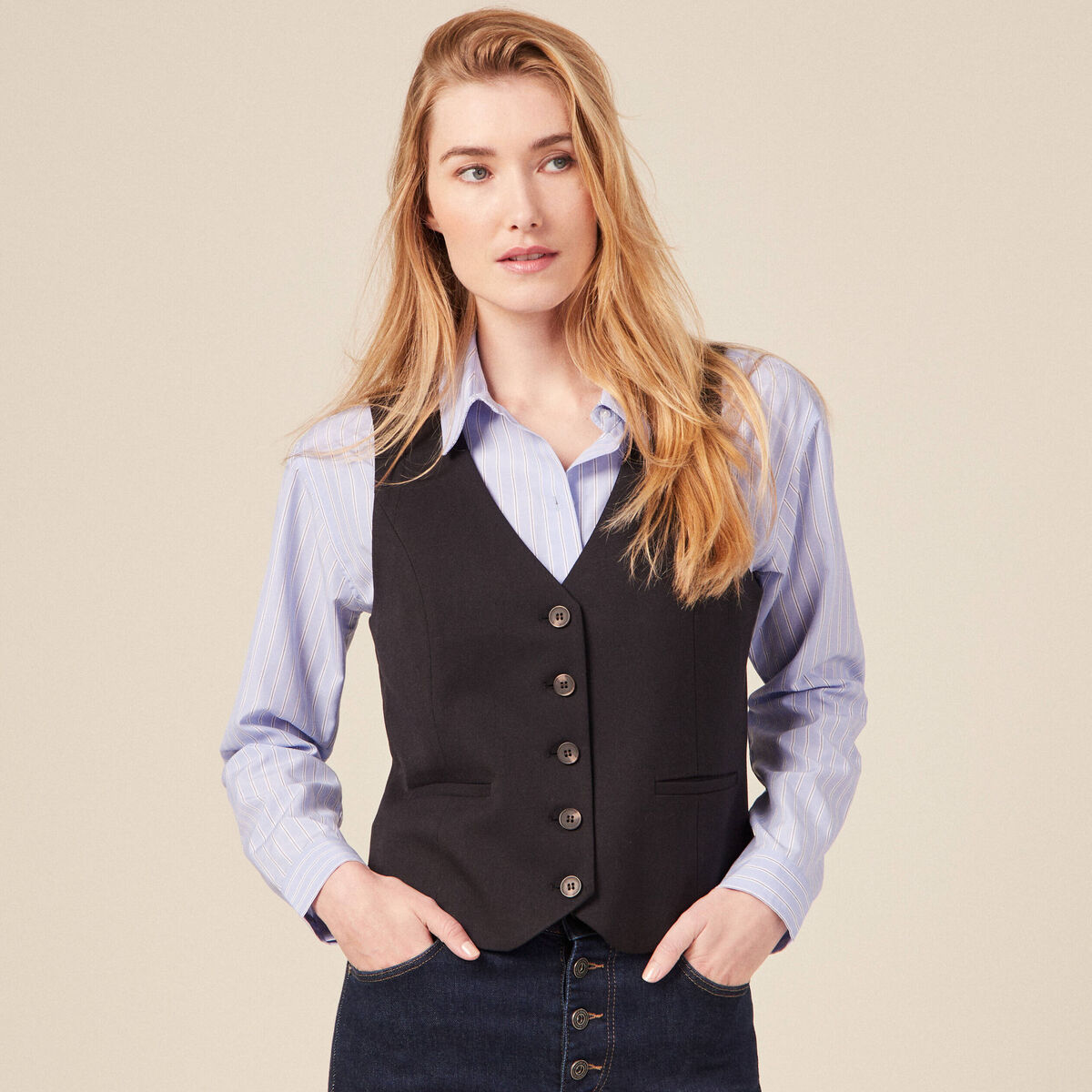 Veston boutonné noir femme