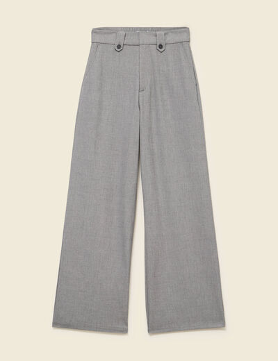 Pantalon large taille haute fluide gris femme