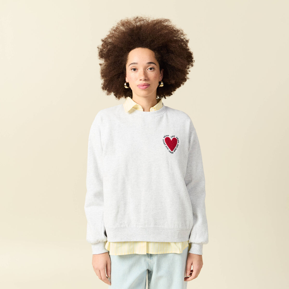 Sweat droit manches longues gris femme