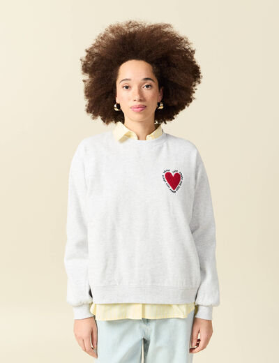 Sweat droit manches longues gris femme