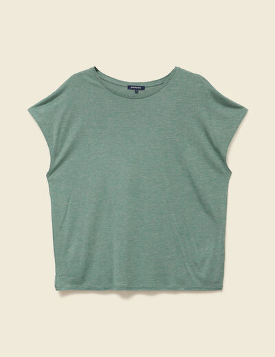 T-shirt droit court manches courtes vert fonc&eacute; femme