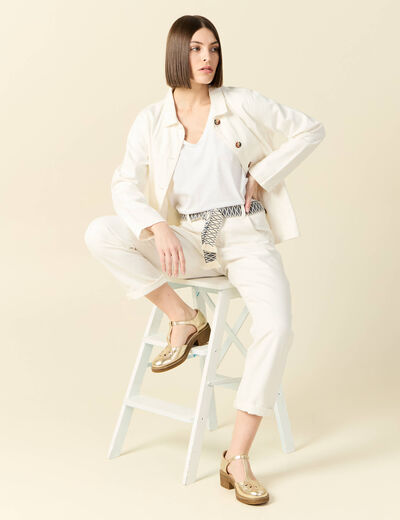 Jeans boyfriend ceinturé denim blanc femme