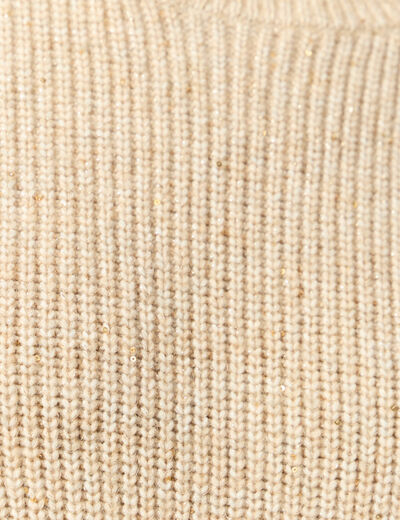 Pull manches longues col rond &agrave; sequins creme femme