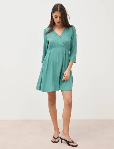 Robe manches longues col v vert femme