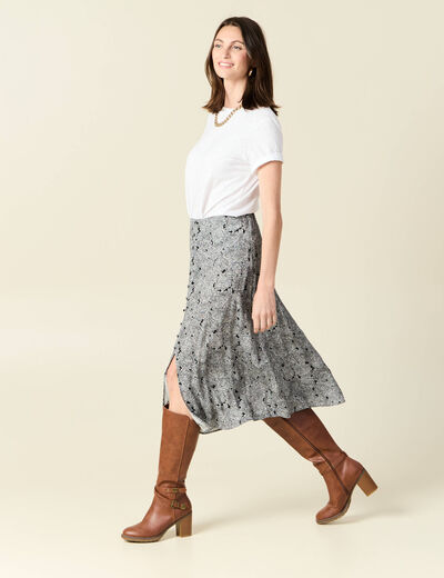 Jupe midi droite fendue noir femme