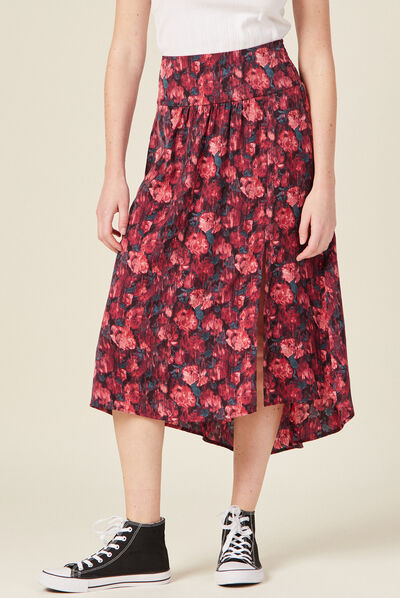 Jupe longue évasée fendue noir femme